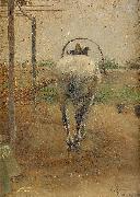 Nils Kreuger Labor  horse pulling a threshing machine Spain oil painting artist